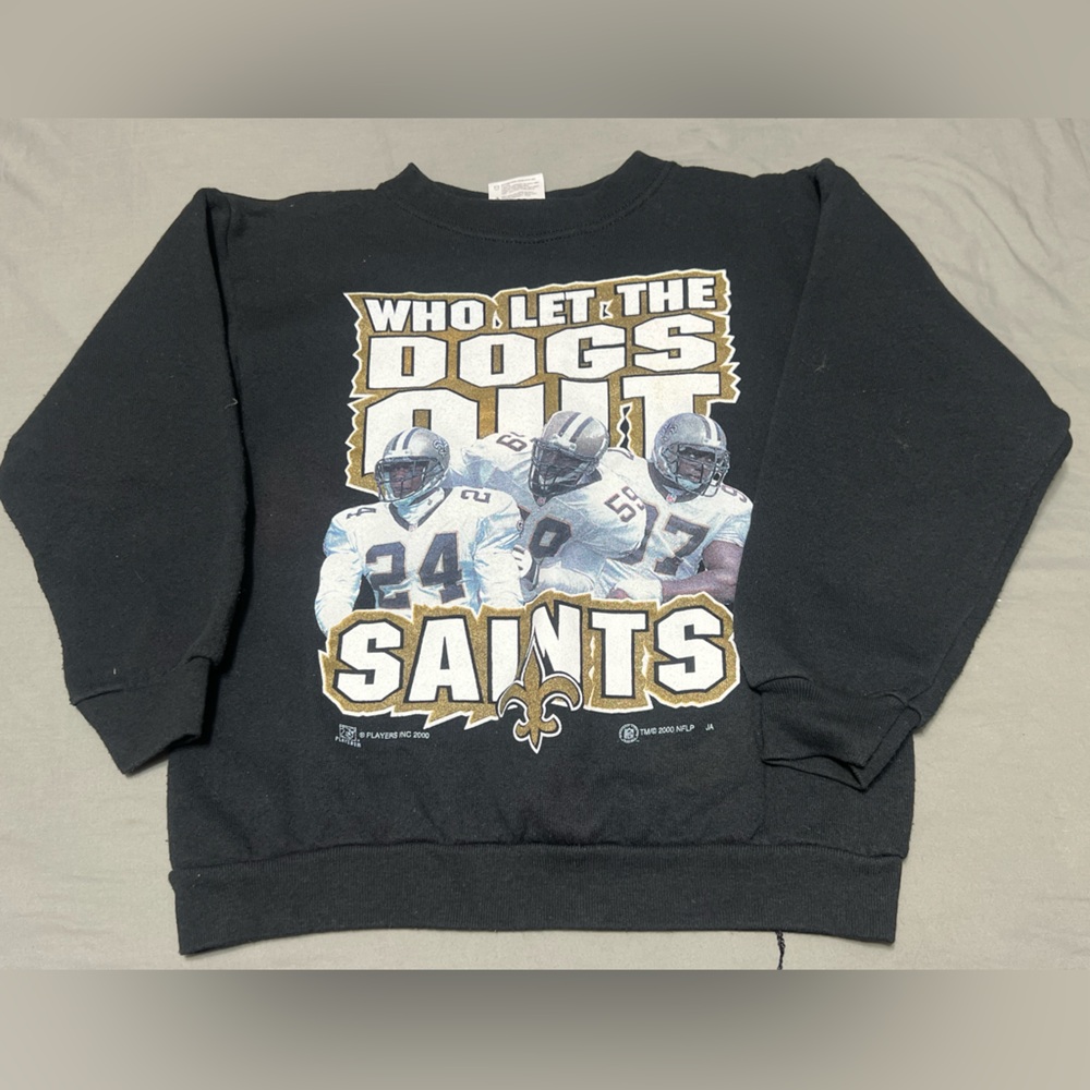 Vintage NFL New Orleans Saints Sweatshirt "Who Let The Dogs Out" Youth Medium